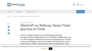 
                            10. Steinhoff vor Rettung: News-Ticker jetzt live im Chat! › sharedeals.de
