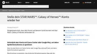 
                            2. Stelle dein STAR WARS™: Galaxy of Heroes™-Konto wieder her