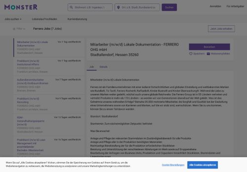 
                            12. Stellenangebote bei Ferrero | Monster.de