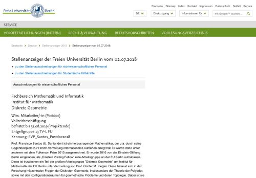 
                            12. Stellenanzeiger vom 02.07.2018 • Service • Freie Universität Berlin