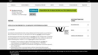 
                            8. Stellenausschreibung: Learn@WU-SystemmanagerIn ... - FEMtech