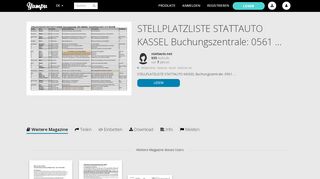 
                            7. STELLPLATZLISTE STATTAUTO KASSEL Buchungszentrale: 0561 ...