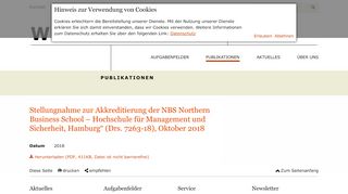 
                            11. Stellungnahme zur Akkreditierung der NBS ... - Wissenschaftsrat