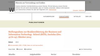 
                            11. Stellungnahme zur Reakkreditierung der BiTS ... - Wissenschaftsrat