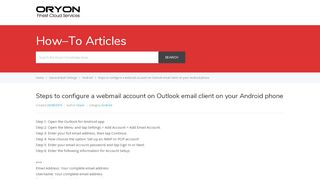 
                            10. Steps to configure a webmail account on Outlook ... - Oryon Networks