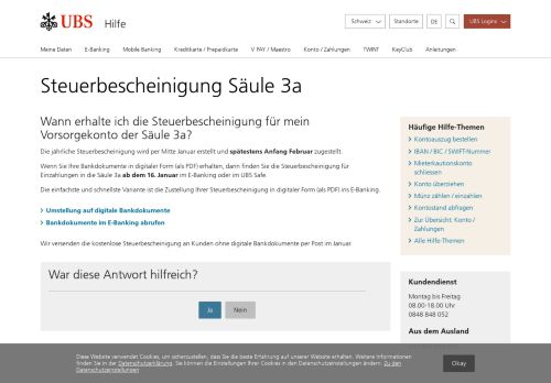 
                            4. Steuerbescheinigung Säule 3a | UBS Schweiz