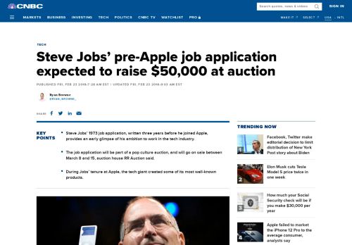 
                            5. Steve Jobs' pre-Apply job application to raise $50,000 at auction