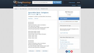 
                            6. Steve Miller Band - Swingtown Lyrics | SongMeanings