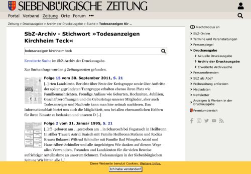 
                            7. Stichwort »Todesanzeigen Kirchheim Teck« - Siebenbürgische Zeitung