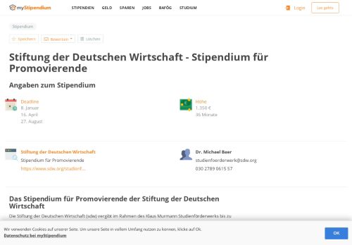 
                            7. Stiftung der Deutschen Wirtschaft - Stipendium für Promovierende ...
