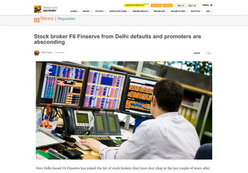 
                            6. Stock broker F6 Finserve from Delhi defaults and promoters are ...