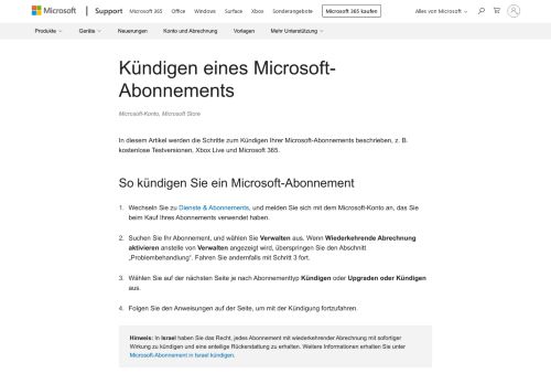 
                            12. Stornieren oder Deaktivieren der ... - Microsoft Support