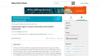 
                            11. Streamwater ages in nested, seasonally cold Canadian watersheds ...