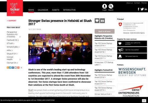 
                            8. Stronger Swiss presence in Helsinki at Slush 2017 Startupticker.ch ...