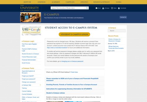 Student Access to e-Campus System - University of Rhode Island
