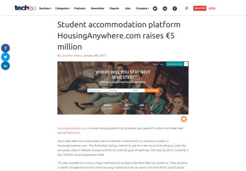 
                            8. Student accommodation platform HousingAnywhere.com raises €5 ...