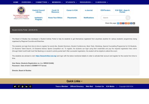 
                            7. Student Activity Portal - ICAI - The Institute of Chartered Accountants ...