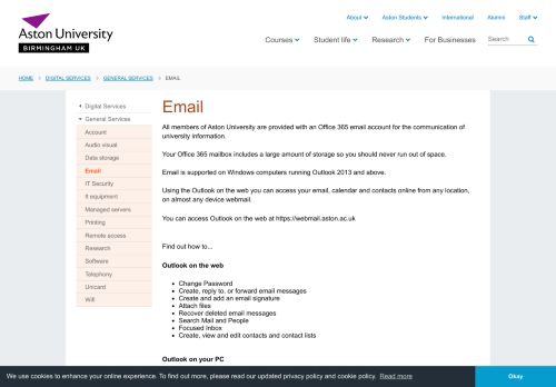 
                            4. Student eMail / Outlook Live / Exchange 2010 at Aston University