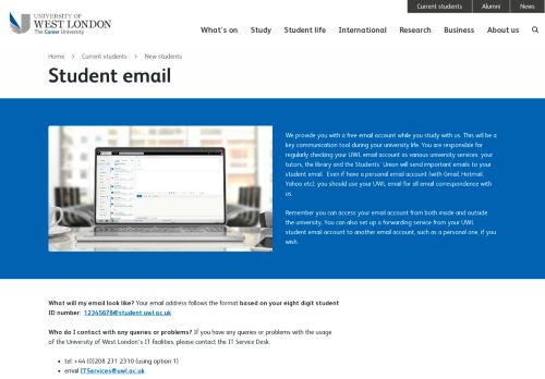 
                            5. Student email | University of West London