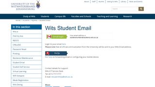 
                            10. Student Email - Wits University