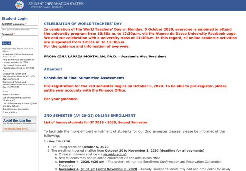 
                            6. STUDENT INFORMATION SYSTEM | ATENEO DE DAVAO ...