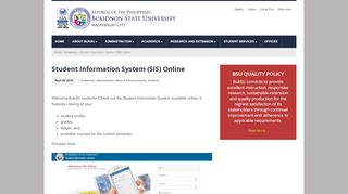 
                            5. Student Information System (SIS) Online - Bukidnon State University