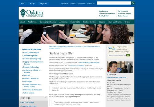 
                            1. Student Login IDs - Oakton Community College