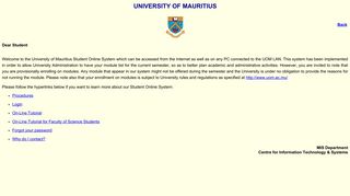 
                            6. Student Online System - University of Mauritius