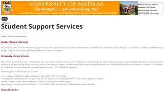 
                            2. Student Support Services - Welcome to University of Madras