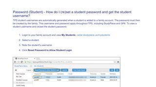 
                            6. student username and password - cedar - StudyPlace
