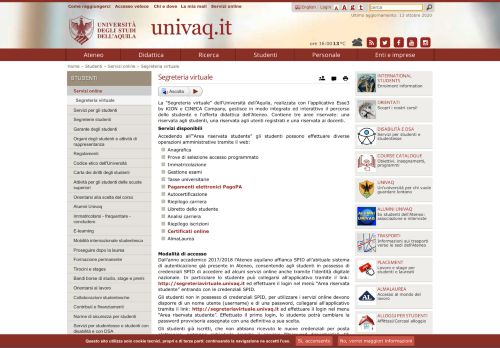 
                            2. Studenti - Segreteria virtuale - Università degli Studi dell'Aquila