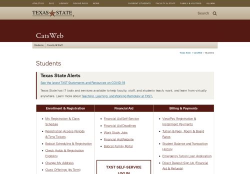 
                            1. Students : CatsWeb : Texas State University