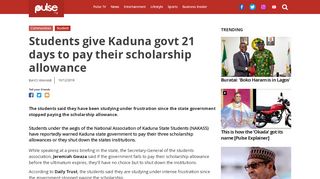 
                            6. Students give Kaduna govt 21 days to pay their scholarship allowance ...