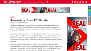 
                            7. Students to pay fees at TTHTI or else - Trinidad and Tobago Newsday