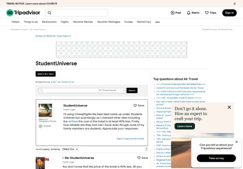 
                            8. StudentUniverse - Air Travel Forum - TripAdvisor