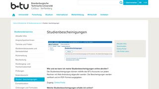
                            2. Studienbescheinigungen / Studierendenservice universitär : b-tu.de