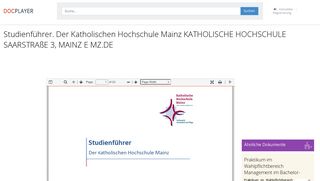 
                            11. Studienführer. Der Katholischen Hochschule Mainz KATHOLISCHE ...