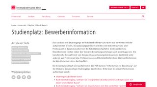 
                            6. Studienplatz: Bewerberinformation – Universität der Künste Berlin