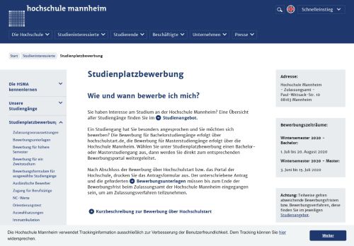 
                            1. Studienplatz|bewerbung - Hochschule Mannheim