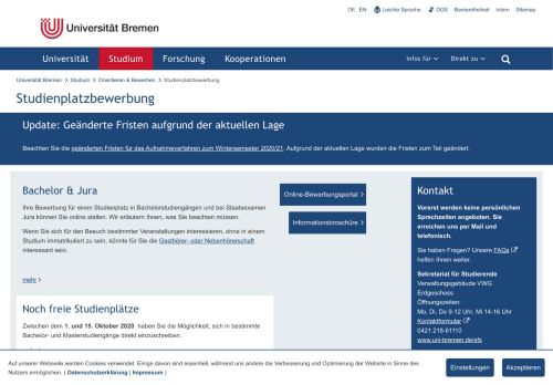 
                            2. Studienplatzbewerbung - Uni Bremen