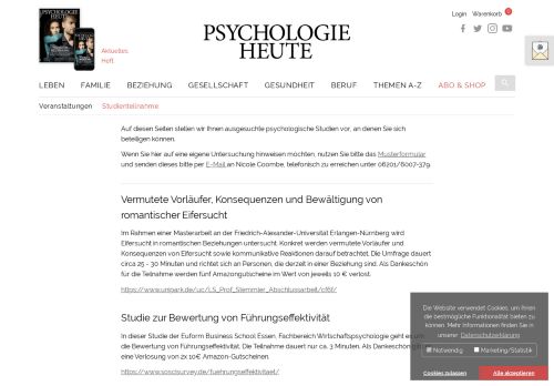 
                            11. Studienteilnahme - Psychologie Heute