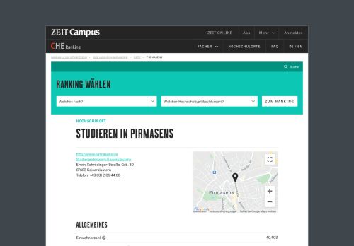 
                            13. Studieren in Pirmasens | ZEIT Campus - CHE Hochschulranking