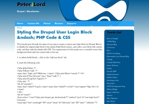 
                            11. Styling the Drupal User Login Block – PHP Code & CSS | Peter J Lord