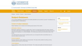 
                            11. Subject Databases - KIM Uni Hohenheim