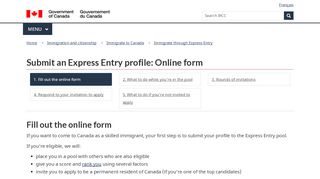 
                            2. Submit an Express Entry profile: Online form - Canada.ca