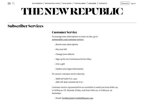 
                            3. Subscriber Services | The New Republic