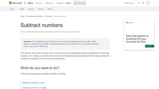 
                            1. Subtract numbers - Excel - Office Support - Office 365