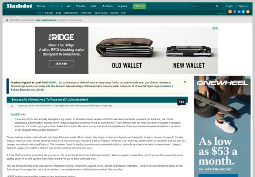
                            9. Successful Alternatives To Password Authentication? - Slashdot