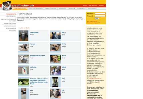 
                            7. suchen & finden, alle Tiere - Die Schweizer Plattform für ... - Petfinder.ch