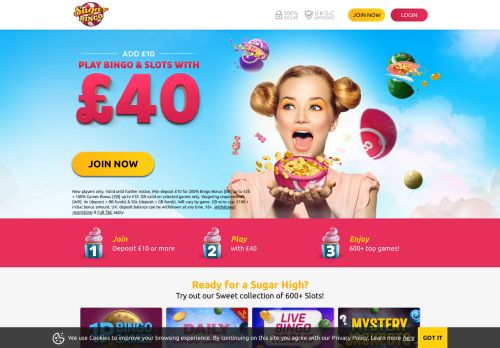
                            11. Sugar Bingo: Bingo Online | 200% up to £77 + 7 Free Spins